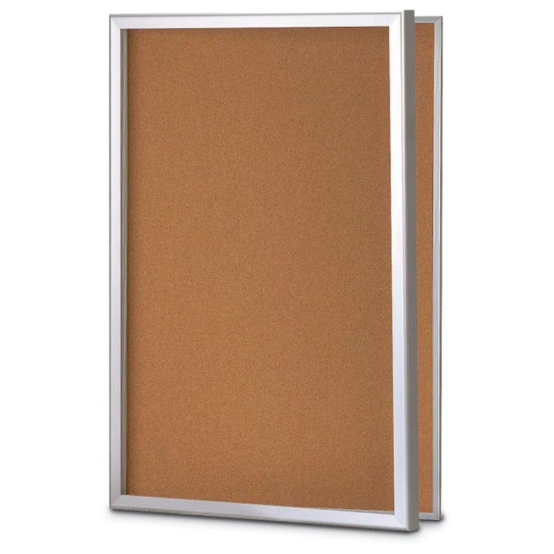 United Visual Products Slim Style Message Board, 48 X 36 in, 1 Lockable Door, Aluminum Frame