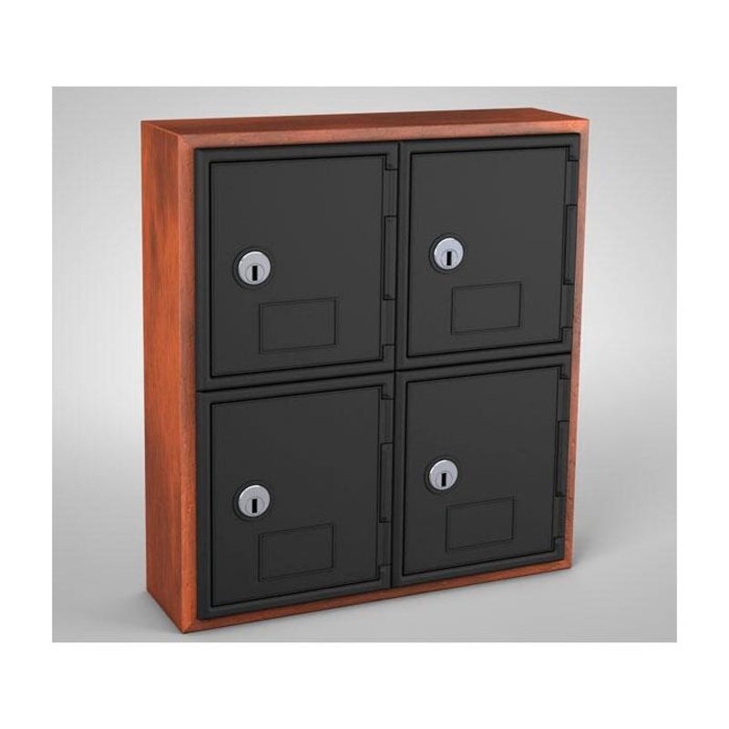United Visual Products Wood Frame Locker, 4 Door Keyed Lock, Cherry Frame, Gray Door
