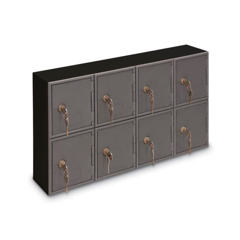 United Visual Products Wood Frame Locker, 8 Door Keyed Lock, Black Frame, Gray Door