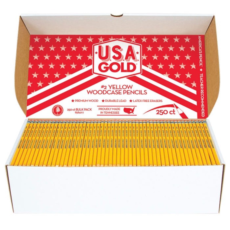 USA Gold Woodcase Pencils, No 2, Pre-Sharpened, Class Pack of 250
