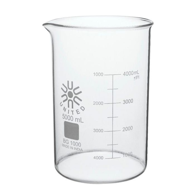 United Scientific Beakers, Low Form, Borosilicate Glass, 5000ml