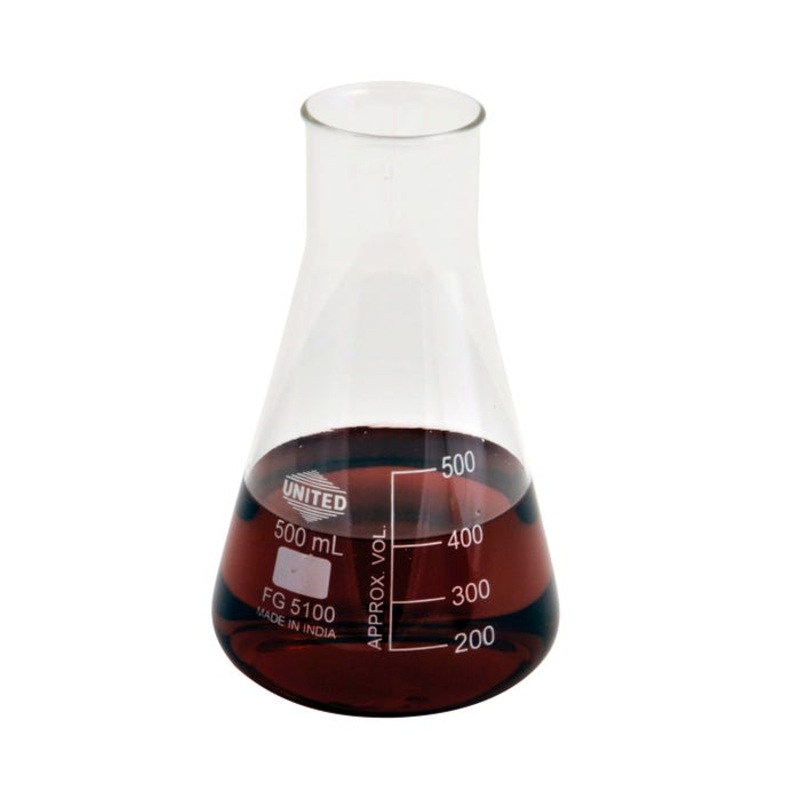 United Scientific Erlenmeyer Flask, Wide Mouth, Borosilicate Glass, 500 Milliliters