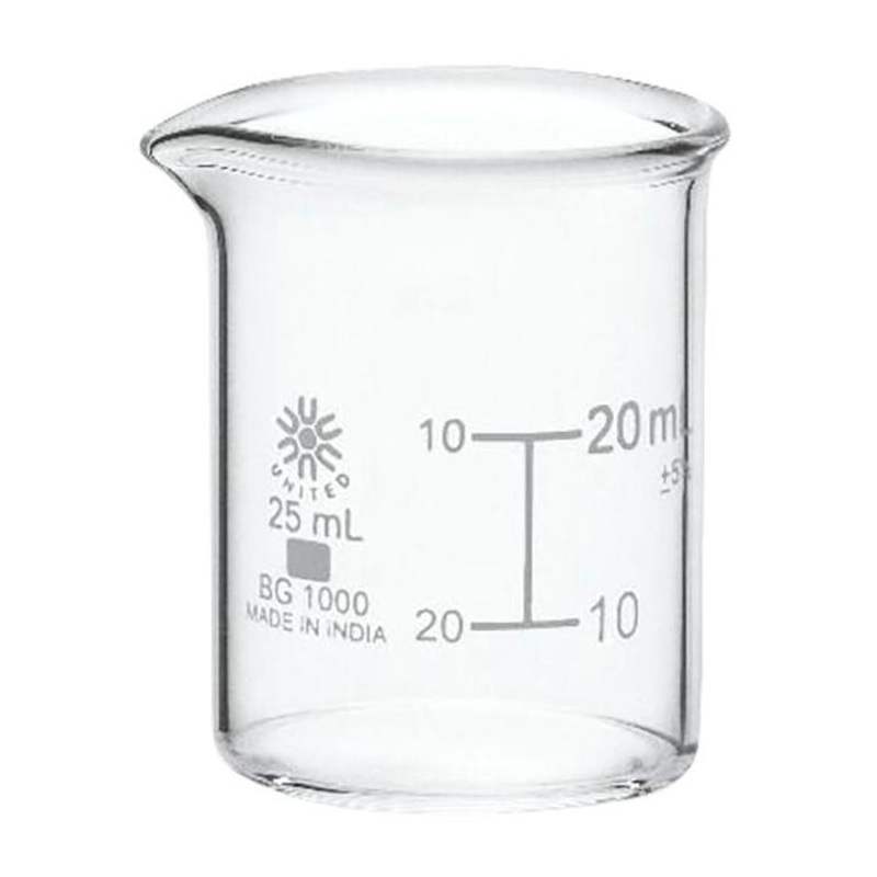 United Scientific Beakers, Low Form, Borosilicate Glass, 25ml
