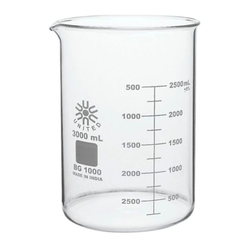 United Scientific Beakers, Low Form, Borosilicate Glass, 3000ml
