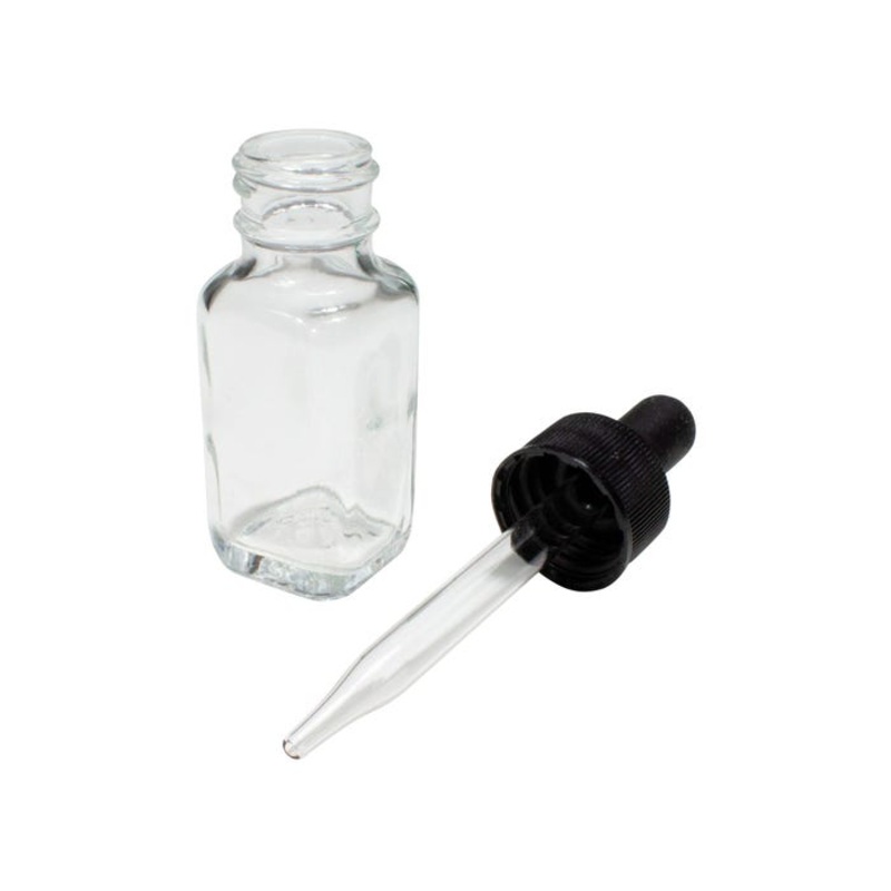 United Scientific Bottles with Dropper, Square, Flint Glass, 1/2 Ounce