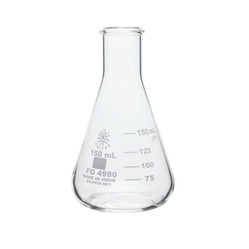 United Scientific Erlenmeyer Flask, Narrow Mouth, Borosilicate Glass, 150ml