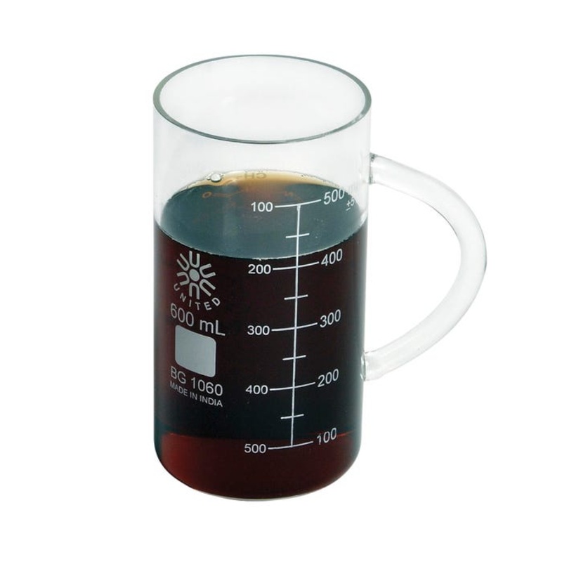 United Scientific Beaker Mug Borosilicate Glass Tall Form, 600 mL