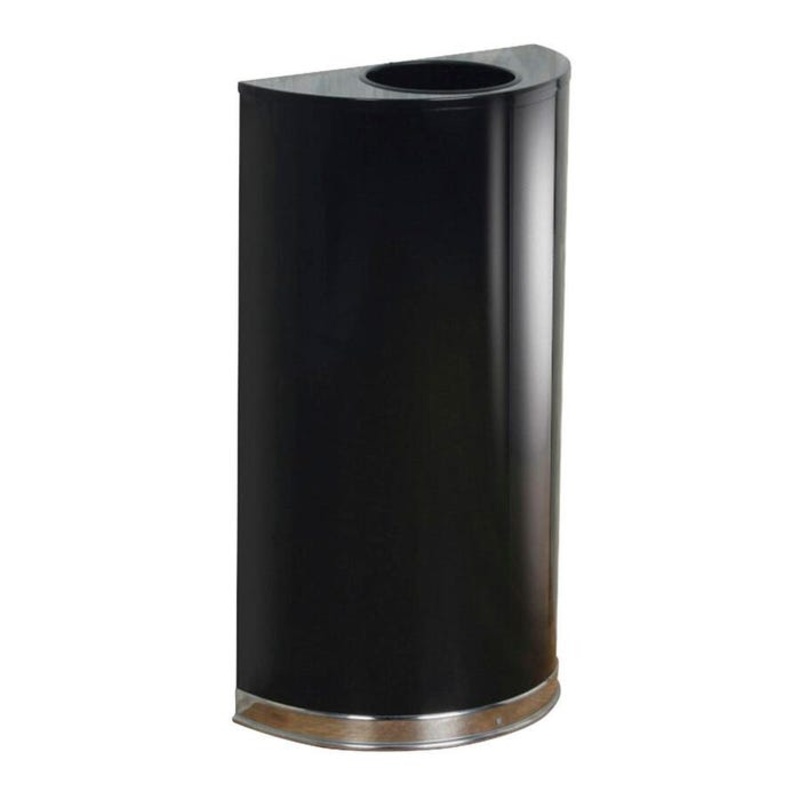 Rubbermaid Open Top Half Round Waste Receptacle, 12 Gallon, Steel, Plastic Liner, Black/Chrome
