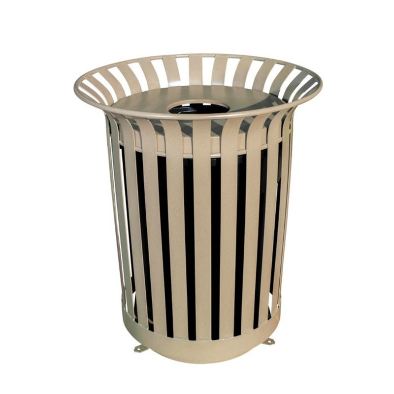 UltraSite Lexington Series 36 Gallon Slat Receptacle with Flat Top Lid and Plastic Liner