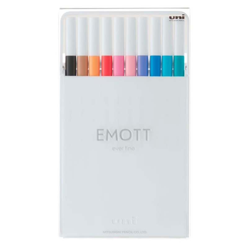 uni EMOTT Fineliner Marker Pen, 0.4 mm, Assorted Pastel Colors, Set of 10