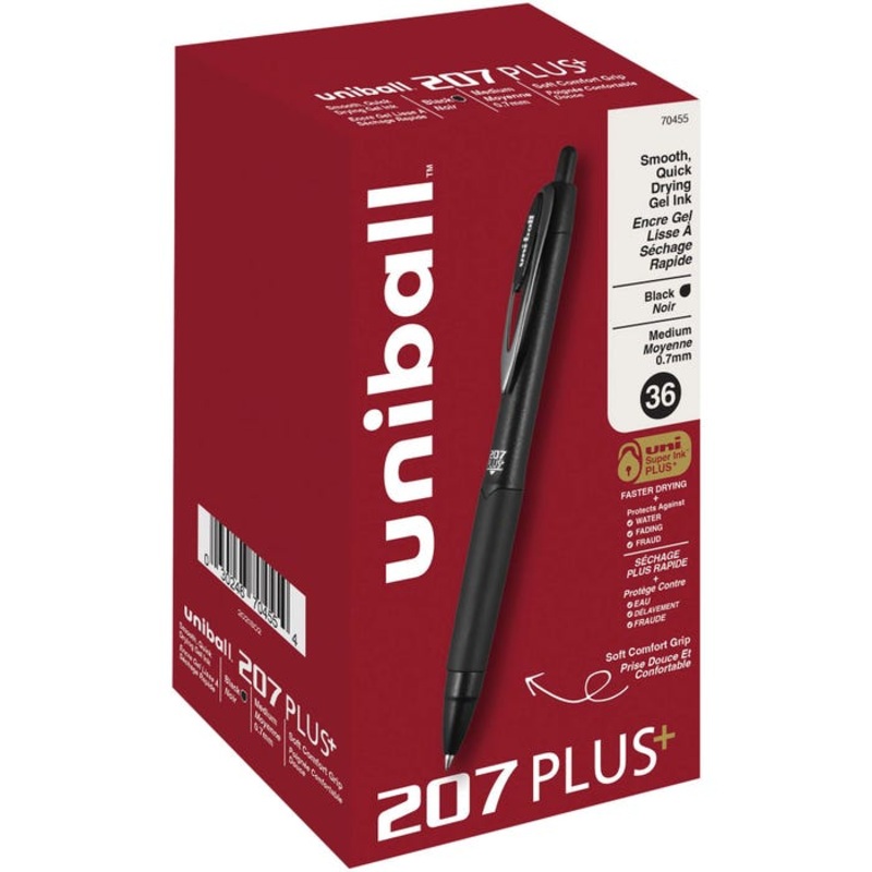 uniball 207 PLUS+, 0.7 mm, Black, Box of 36