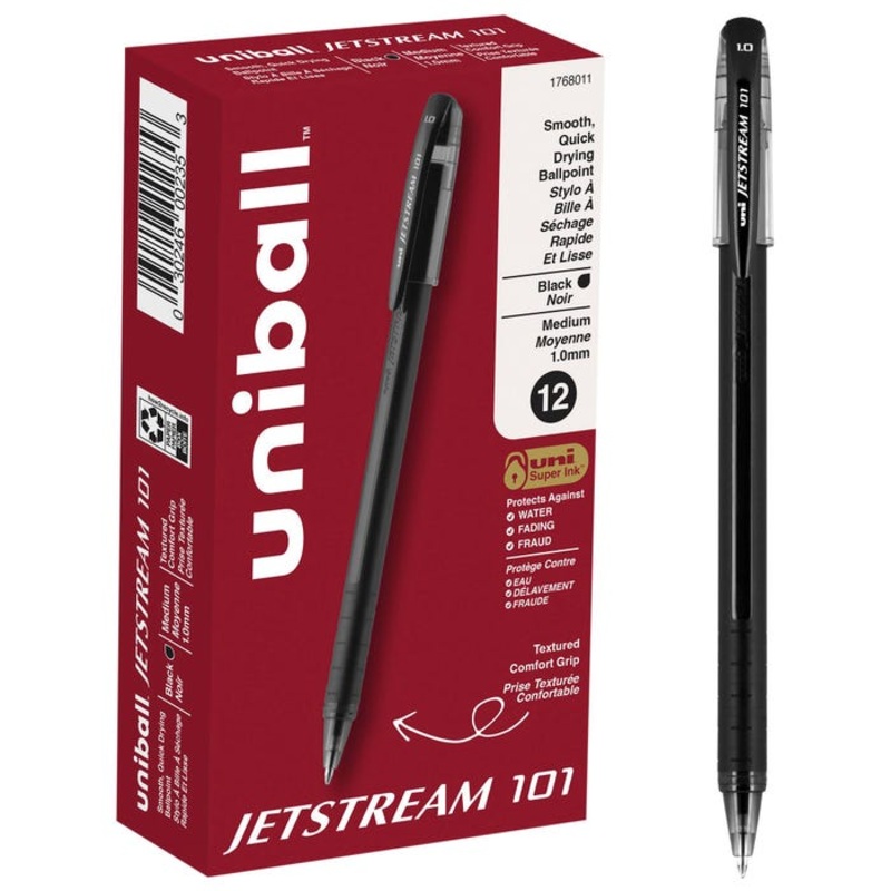 uniball JETSTREAM Ballpoint Pen, 1.0 mm, Black, Pack of 12