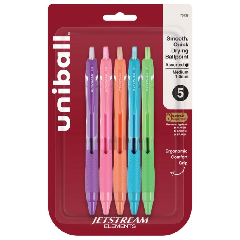 uniball JETSTREAM Elements Ballpoint Pen, 1.0 mm, Assorted Colors, Set of 5