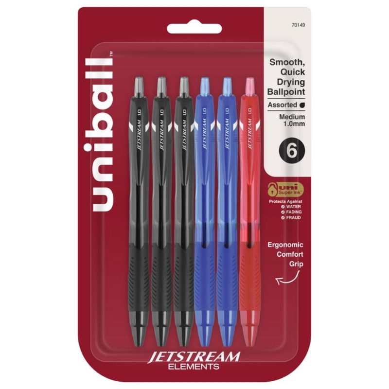 uniball JETSTREAM Elements Ballpoint Pen, 1.0 mm, Assorted Colors, Set of 6