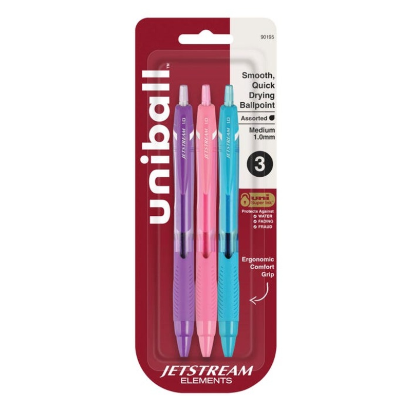 uniball JETSTREAM Elements Ballpoint Pens, 1.0 mm Assorted Colors, Set of 3