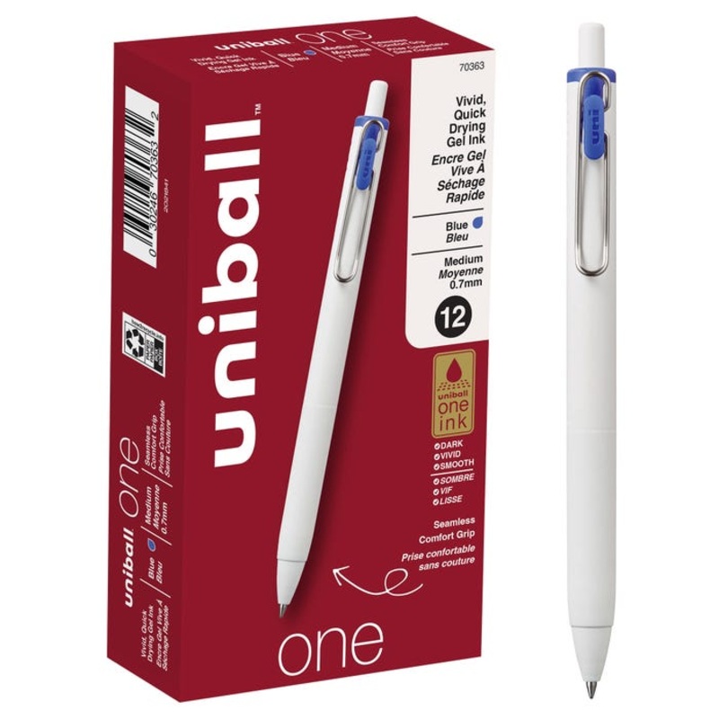uniball One Gel, 0.7 mm, Blue, Box of 12