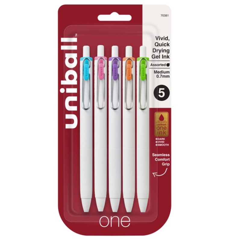 uniball One Gel, 0.7 mm, Fashion Assorted, Set of 5