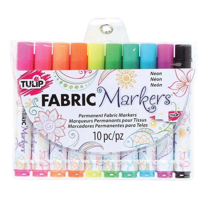 Tulip Permanent Fabric Brush Tip Markers, Neon, Set of 10