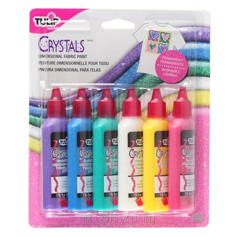 Tulip Washable Crystals 3D Fabric Paint Set, Assorted Colors, Set of 6