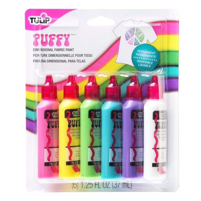 Tulip Washable Puffy 3D Fabric Paint Set, Assorted Colors, Set of 6
