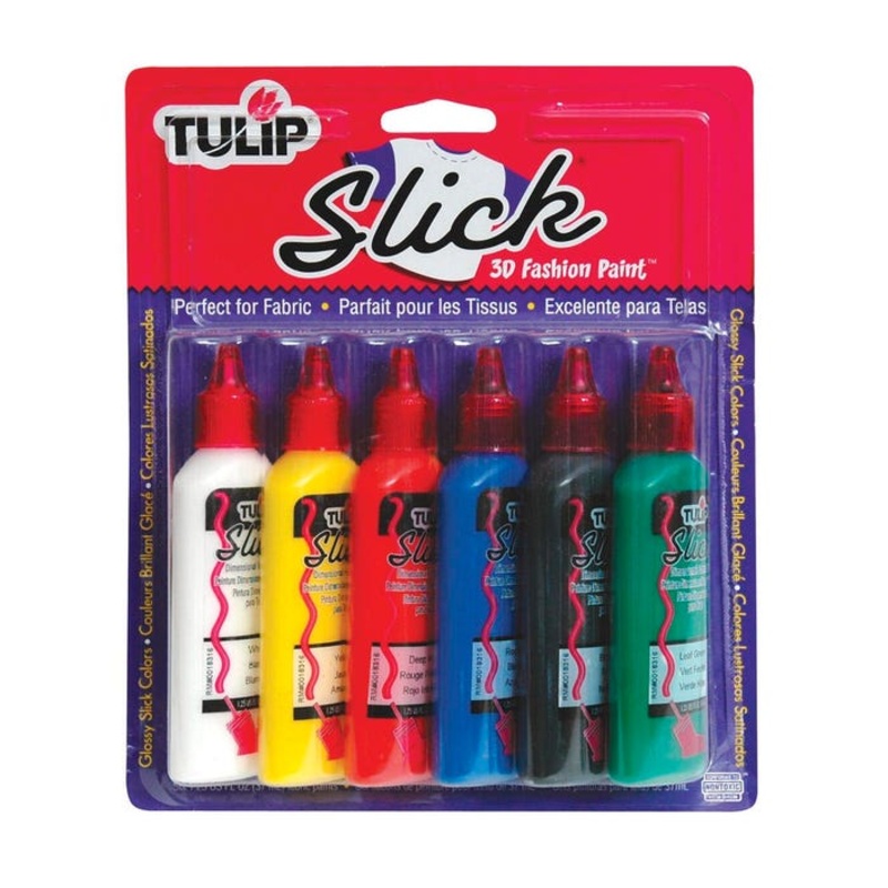 Tulip Washable Slick 3D Fabric Paint Set, Assorted Colors, Set of 6