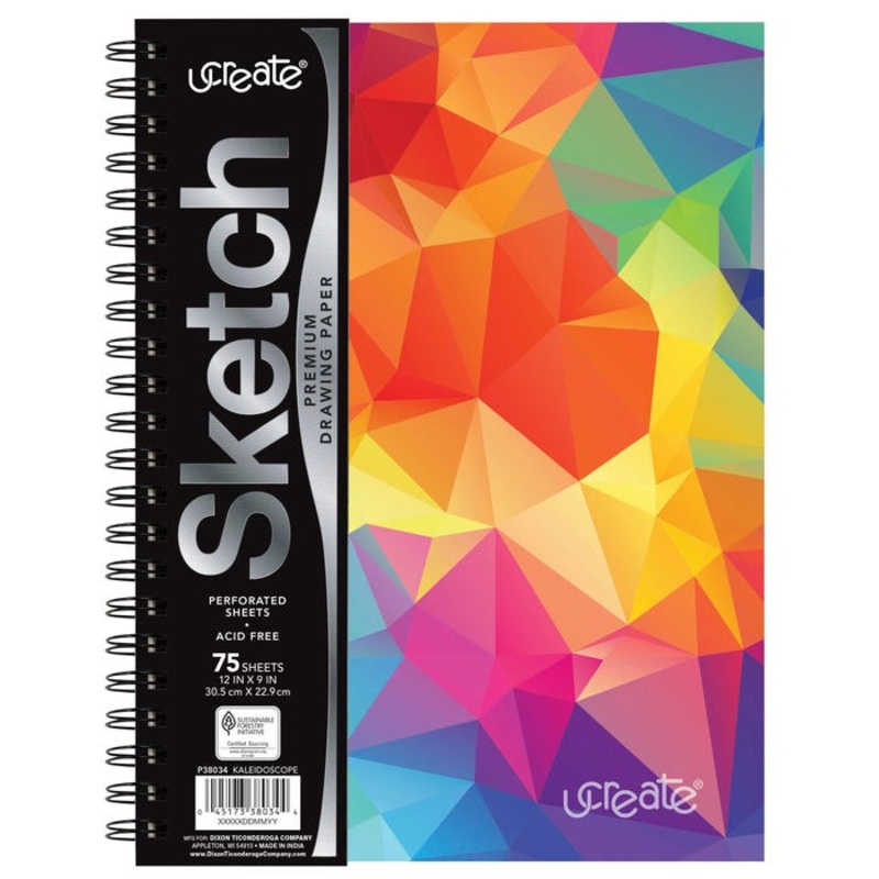 UCreate Fashion Sketch Book, Kaleidoscope, 12 x 9 Inches, 75 Sheets