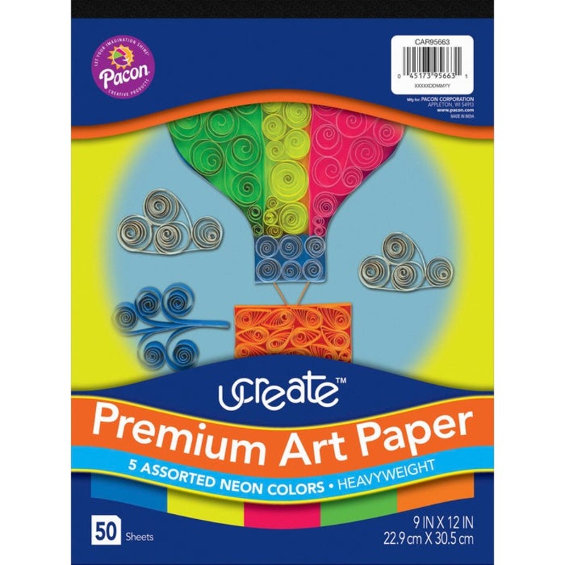 UCreate Premium Neon Art Paper Pad, 5 Assorted Colors, 9 x 12 Inches, 50 Sheets