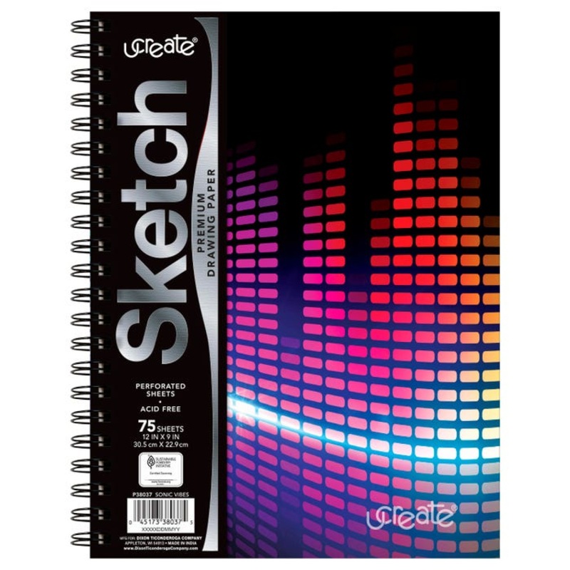 Ucreate Sketch Pad, Neon Sonic Vibes, 9 x 12 Inches, 75 Sheets
