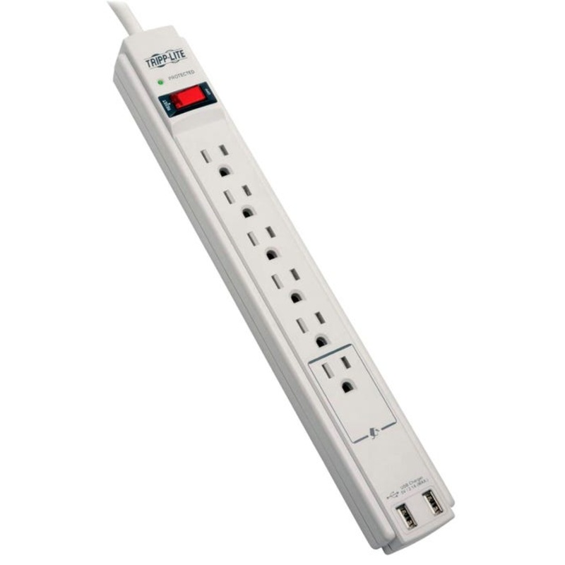 Tripp Lite 6-Outlet Surge Protector, 6 Foot Cord, 990 Joules, Light Gray