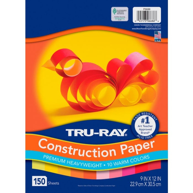Tru-Ray Premium Construction Paper, Warm Assorted, 9 x 12 Inches, 150 Sheets