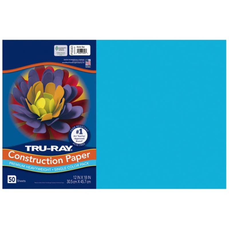 Tru-Ray Sulphite Construction Paper, 12 x 18 Inches, Atomic Blue, 50 Sheets