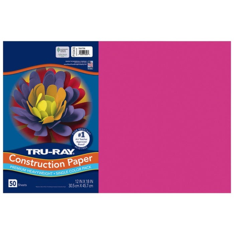 Tru-Ray Sulphite Construction Paper, 12 x 18 Inches, Dark Pink, 50 Sheets