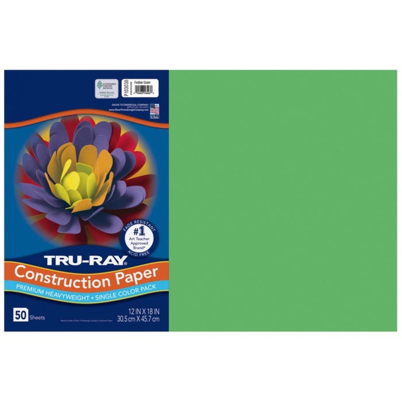 Tru-Ray Sulphite Construction Paper, 12 x 18 Inches, Festive Green, 50 Sheets
