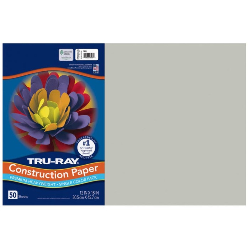 Tru-Ray Sulphite Construction Paper, 12 x 18 Inches, Gray, 50 Sheets