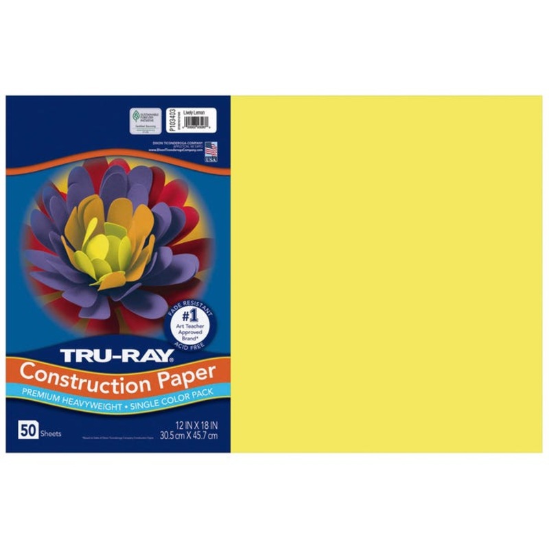 Tru-Ray Sulphite Construction Paper, 12 x 18 Inches, Lively Lemon, 50 Sheets
