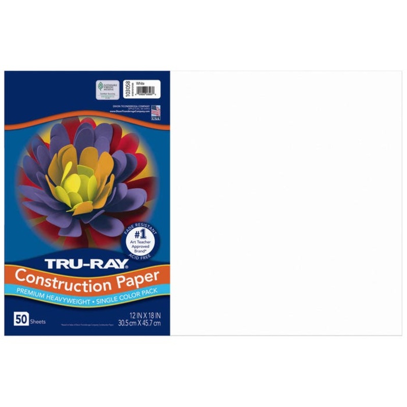 Tru-Ray Sulphite Construction Paper, 12 x 18 Inches, White, 50 Sheets
