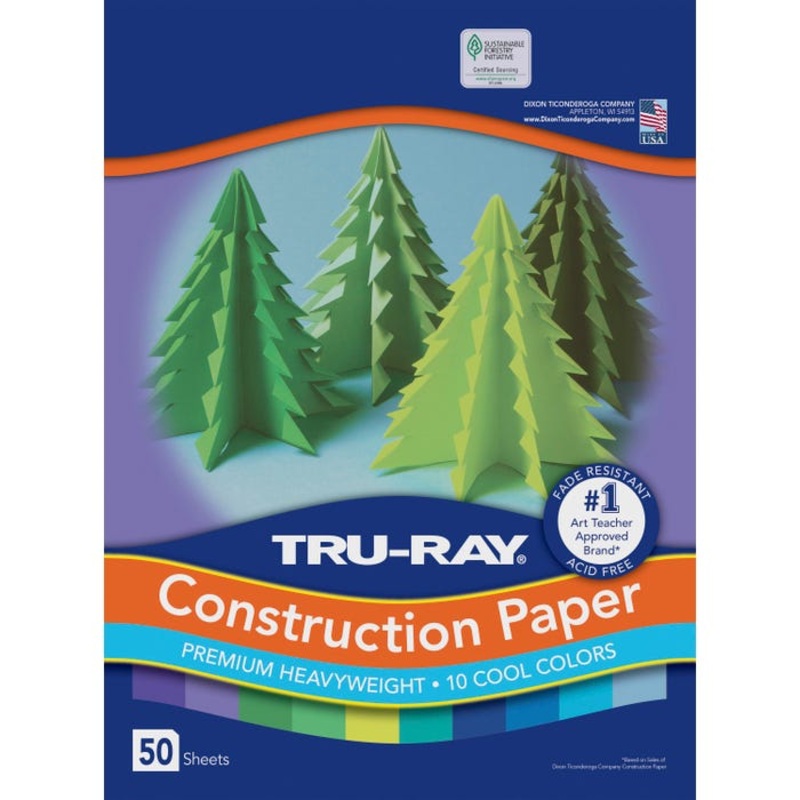 Tru-Ray Sulphite Construction Paper, 9 x 12 Inches, Assorted Cool Color, 50 Sheets