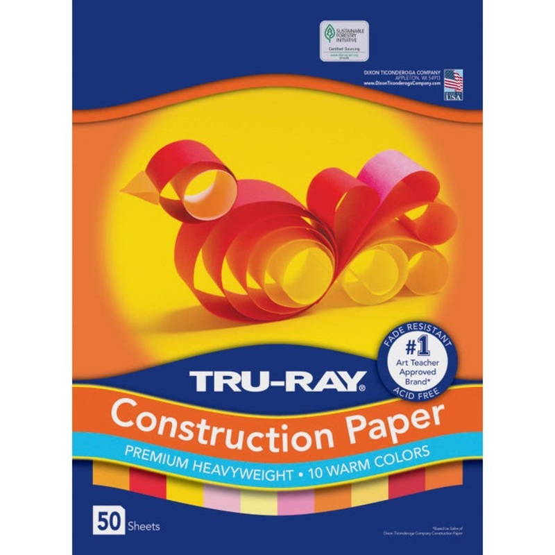 Tru-Ray Sulphite Construction Paper, 9 x 12 Inches, Assorted Warm Color, 50 Sheets