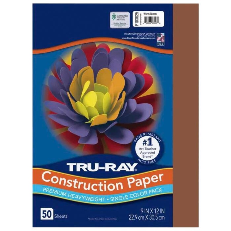 Tru-Ray Sulphite Construction Paper, 9 x 12 Inches, Warm Brown, 50 Sheets