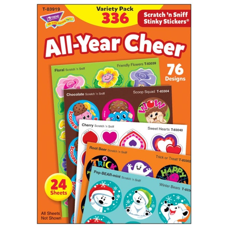 Trend Enterprises All Year Cheer Stinky Stickers Variety Pack, 70 Designs, 8 Scents, Pack of 336