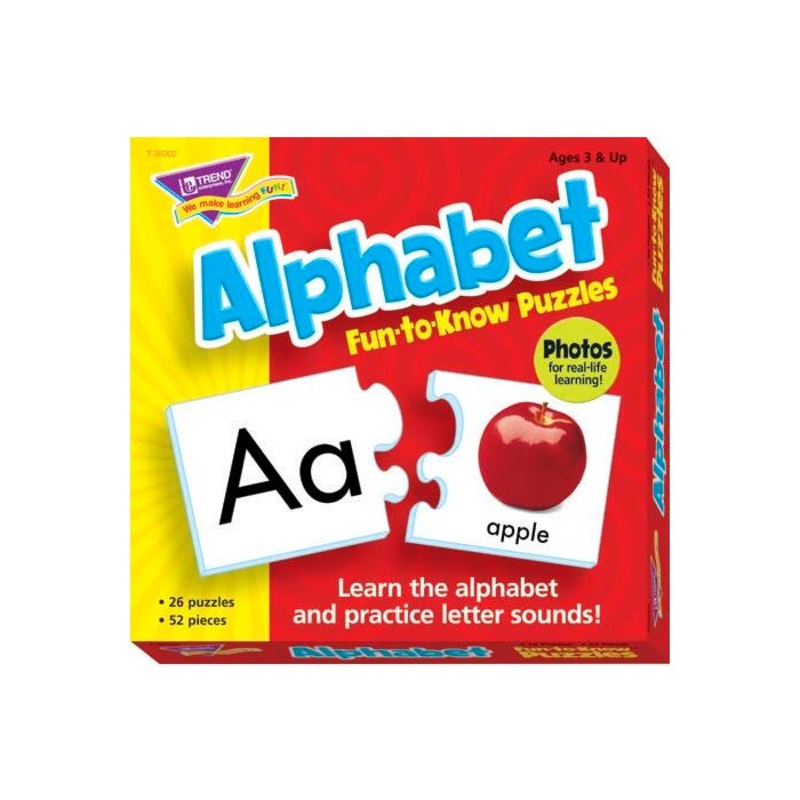 Trend Enterprises Alphabet 2-Piece Puzzles, Assorted Themes, Set of 26
