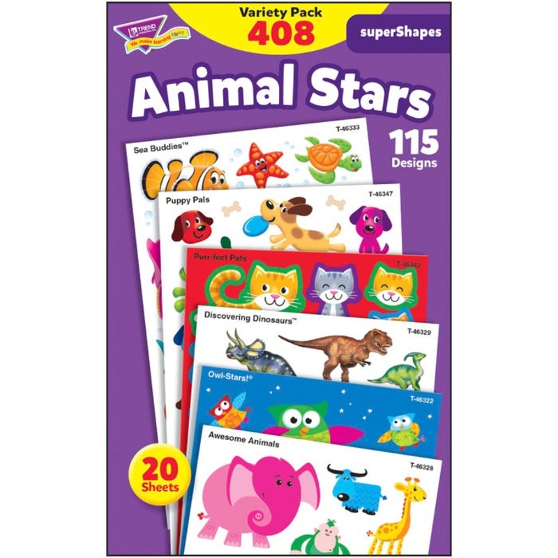 Trend Enterprises Animal Stars SuperShapes Stickers, Pack of 408