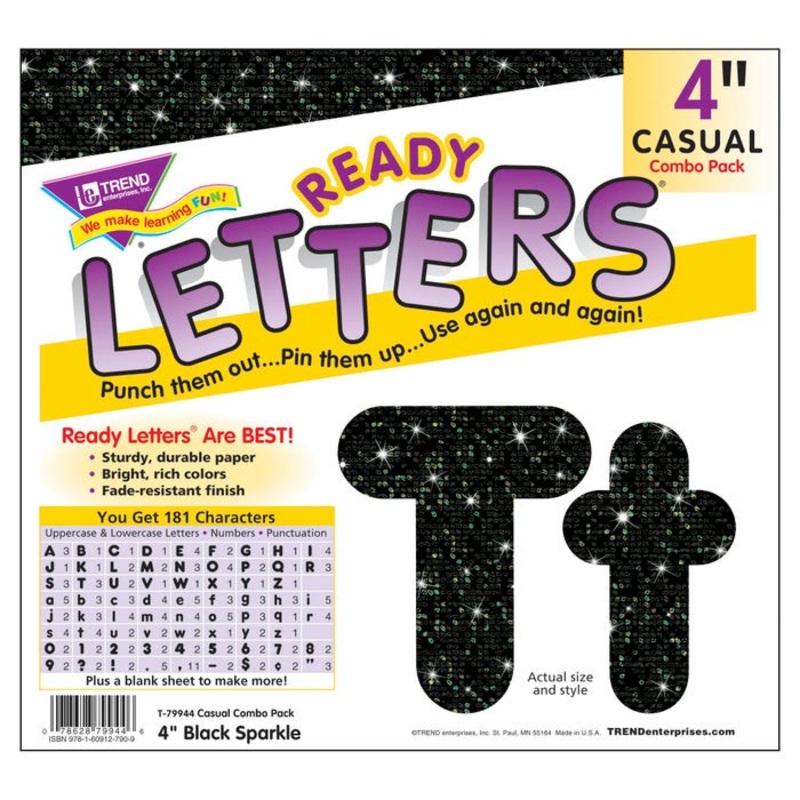 Trend Enterprises Black Sparkle Font Ready Letters, 4 Inches, 182 Pieces