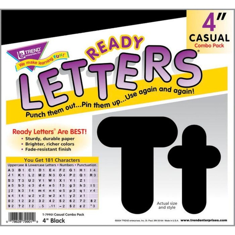 Trend Enterprises Casual Ready Letters, 4 Inches, Black, Set of 183