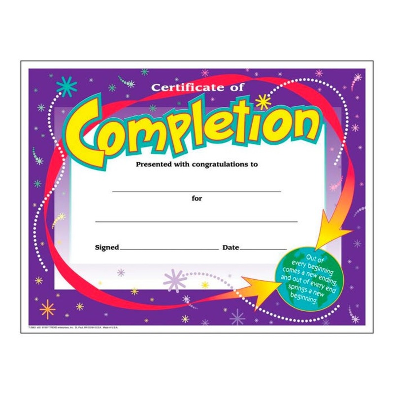 Trend Enterprises Certificate of Completion, Colorful Classics, Pack of 30
