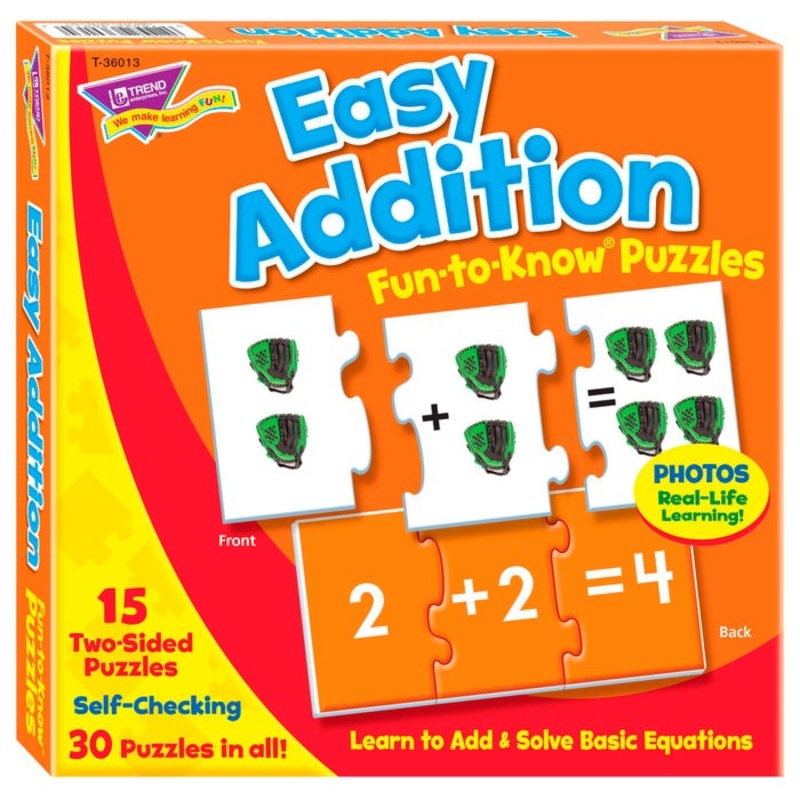 Trend Enterprises Easy Addition Fun-To-Know Puzzles, 45 Pieces
