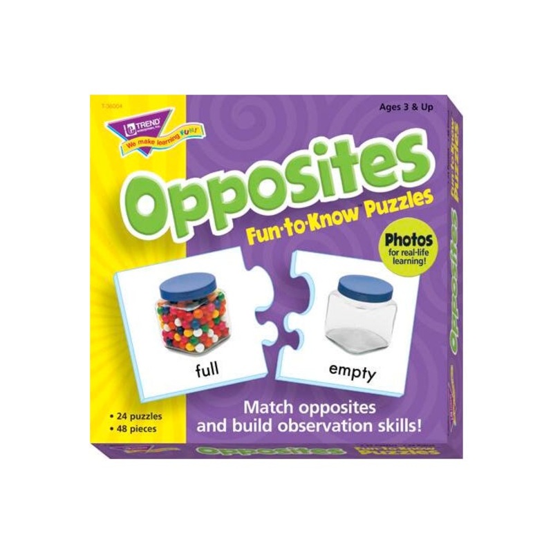 Trend Enterprises Opposites 2-Piece Puzzles, Assorted Themes, Set of 24