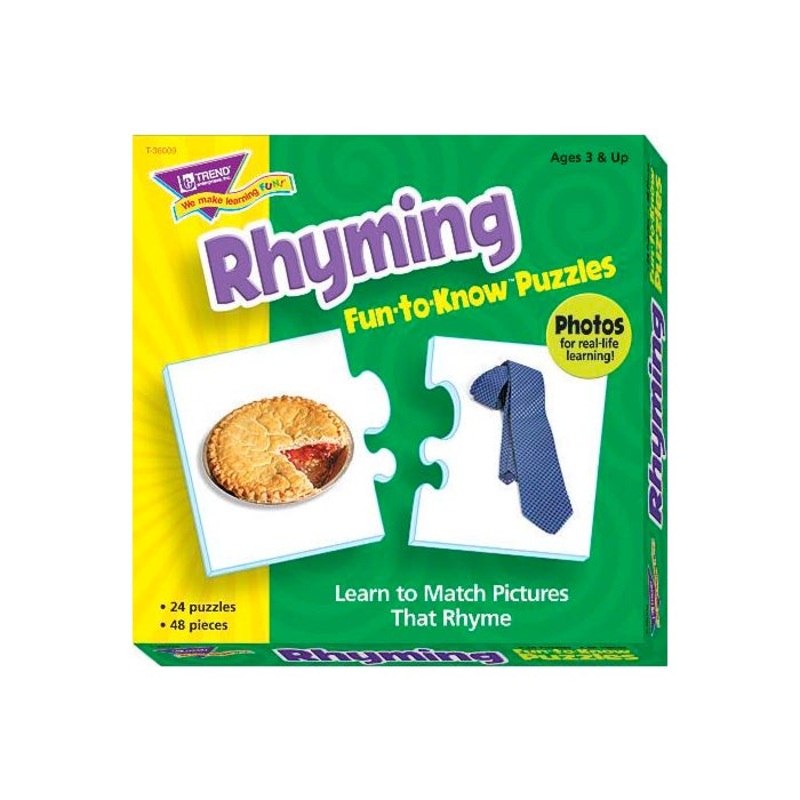Trend Enterprises Rhyming 2-Piece Puzzles, Assorted Themes, Set of 24