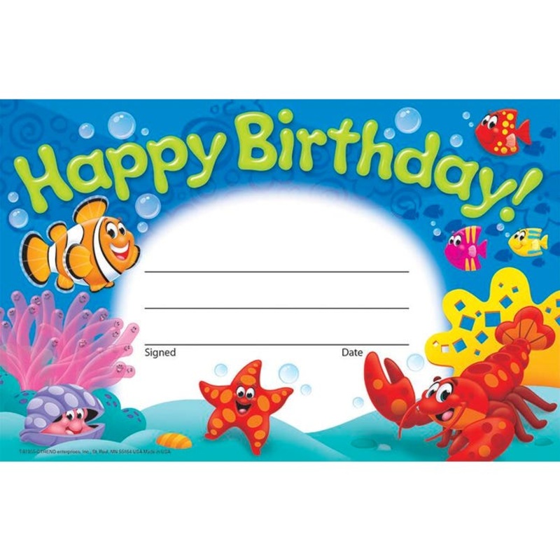 Trend Enterprises Sea Buddies Happy Birthday Recognition Awards, Pack of 30