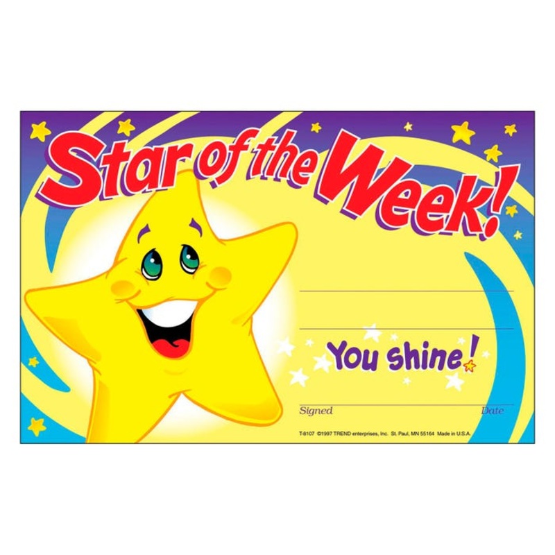 Trend Enterprises Star of the Week Recognition Award, Pack of 30